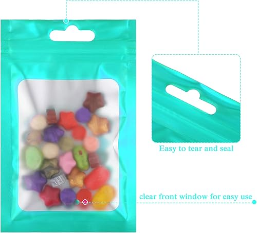 Miniatura 4 de 100 bolsas de Mylar a prueba de olores, bolsas resellables para pequeñas empresas con ventana transparente, bolsas holográficas para almacenamiento