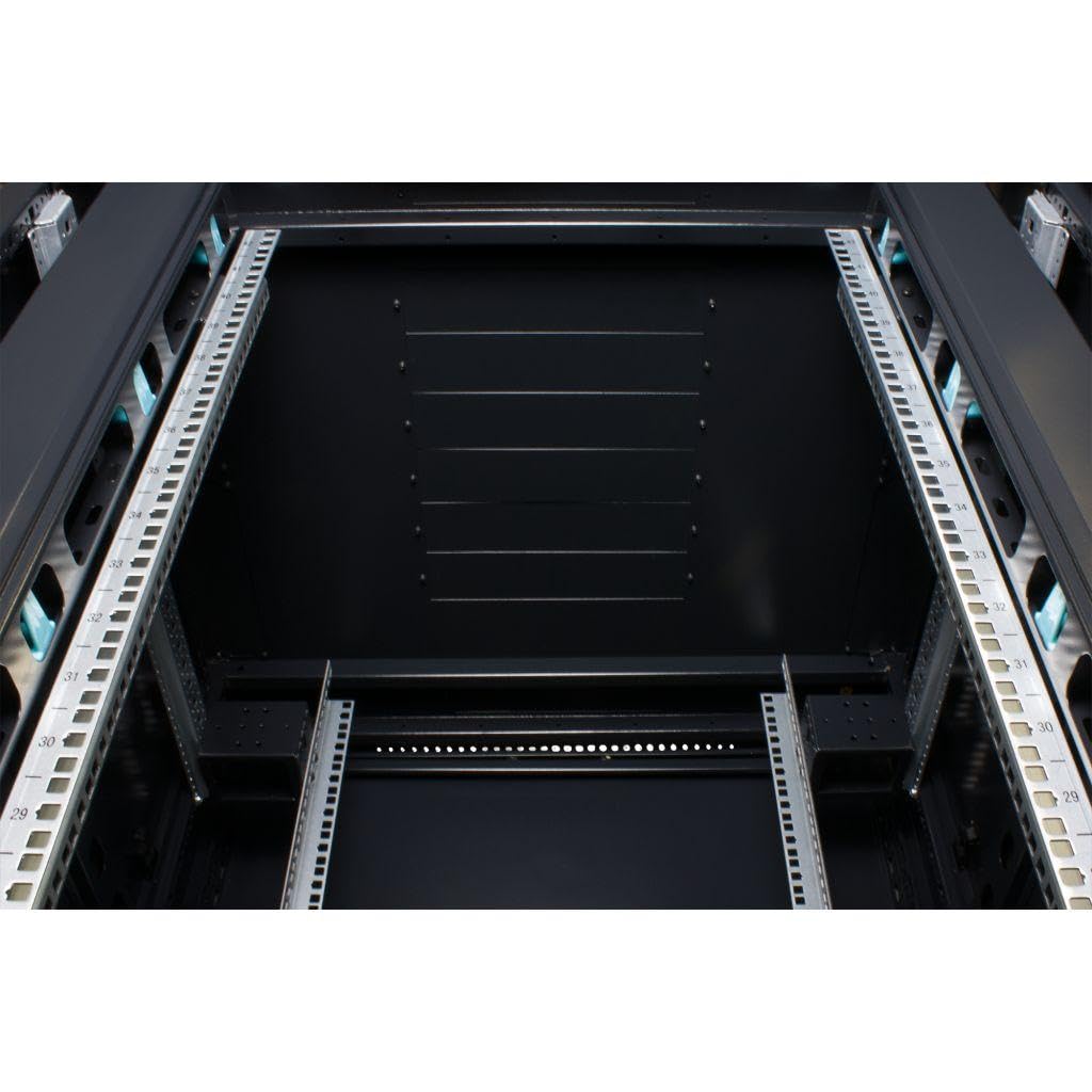 Rockstable 22HE 19 Zoll Serverschrank Netzwerkschrank (BxTxH) 800x800x1600mm mit Glastür - Türanschlag wechselbar - Türen und Seitenwände abnehmbar und verschließbar - Kabelkanal - Schwarz (RAL 9005)