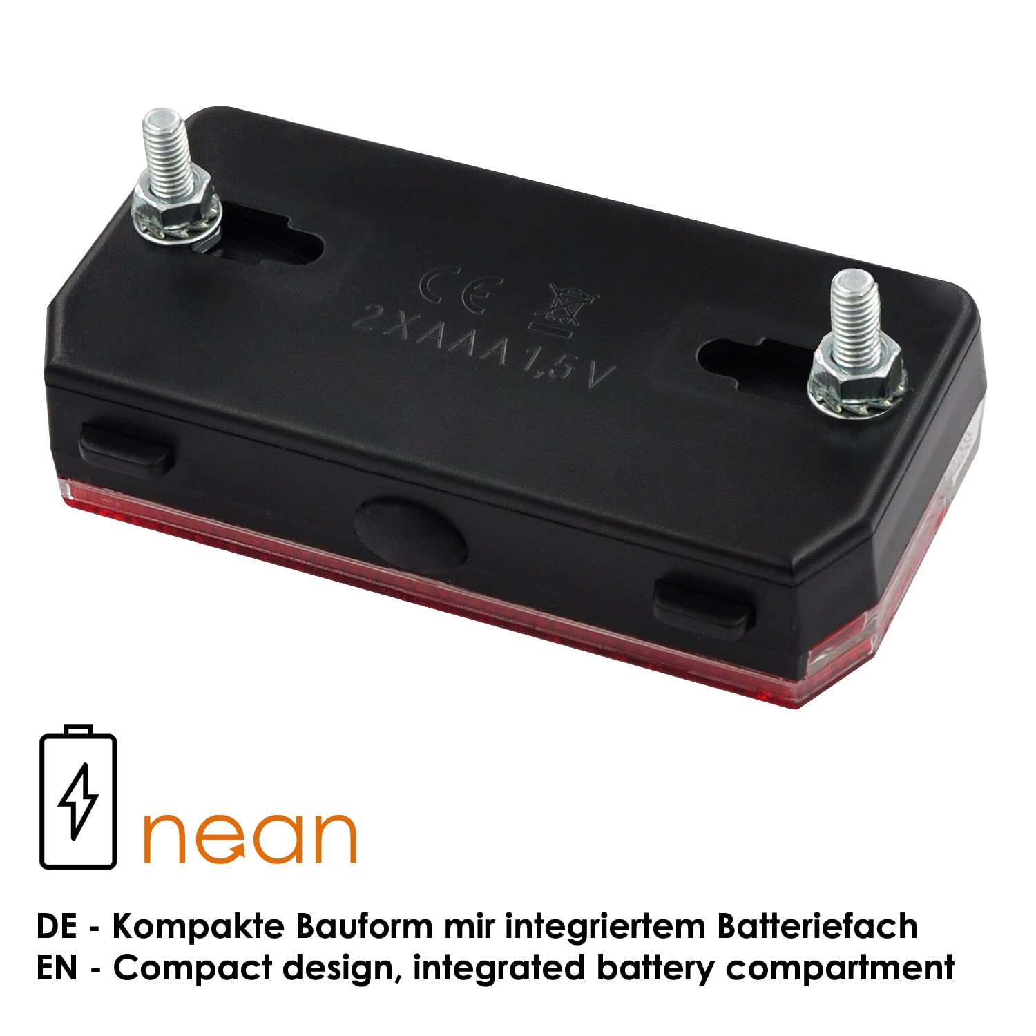 fanale posteriore per bicicletta nean con catadiottro e omologazione StVZO incluse batterie, catadiottro posteriore con catadiottro, luce posteriore a LED, a batteria, 5 candele, rosso