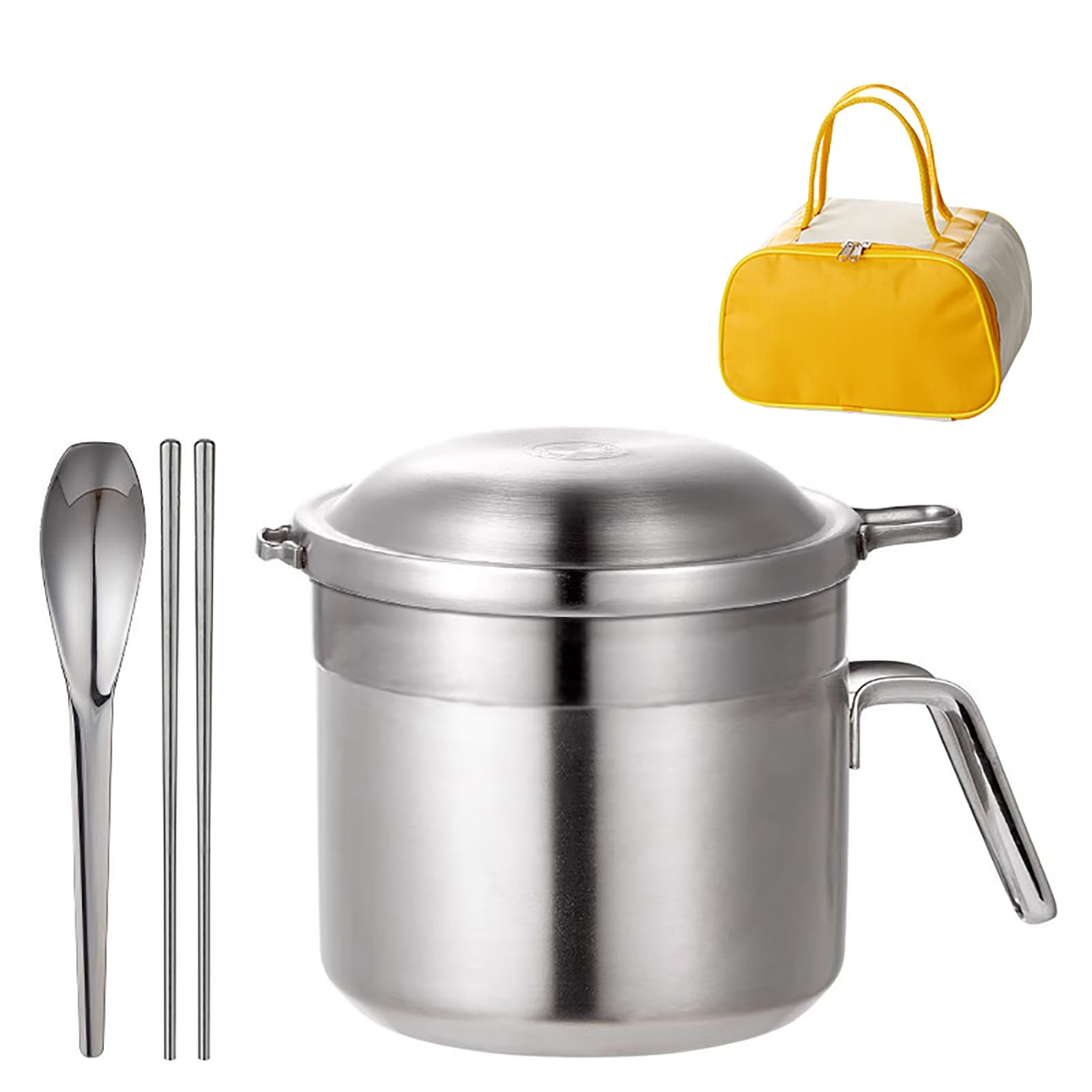 Fiambreras Comida Trabajo, Lonchera, Lunch Box, Cuenco De Acero Inoxidable para Fideos Instantáneos con Tapa, Juego De Utensilios Incorporado, para El Trabajo, La Escuela O Un Picnic, 2170 Ml