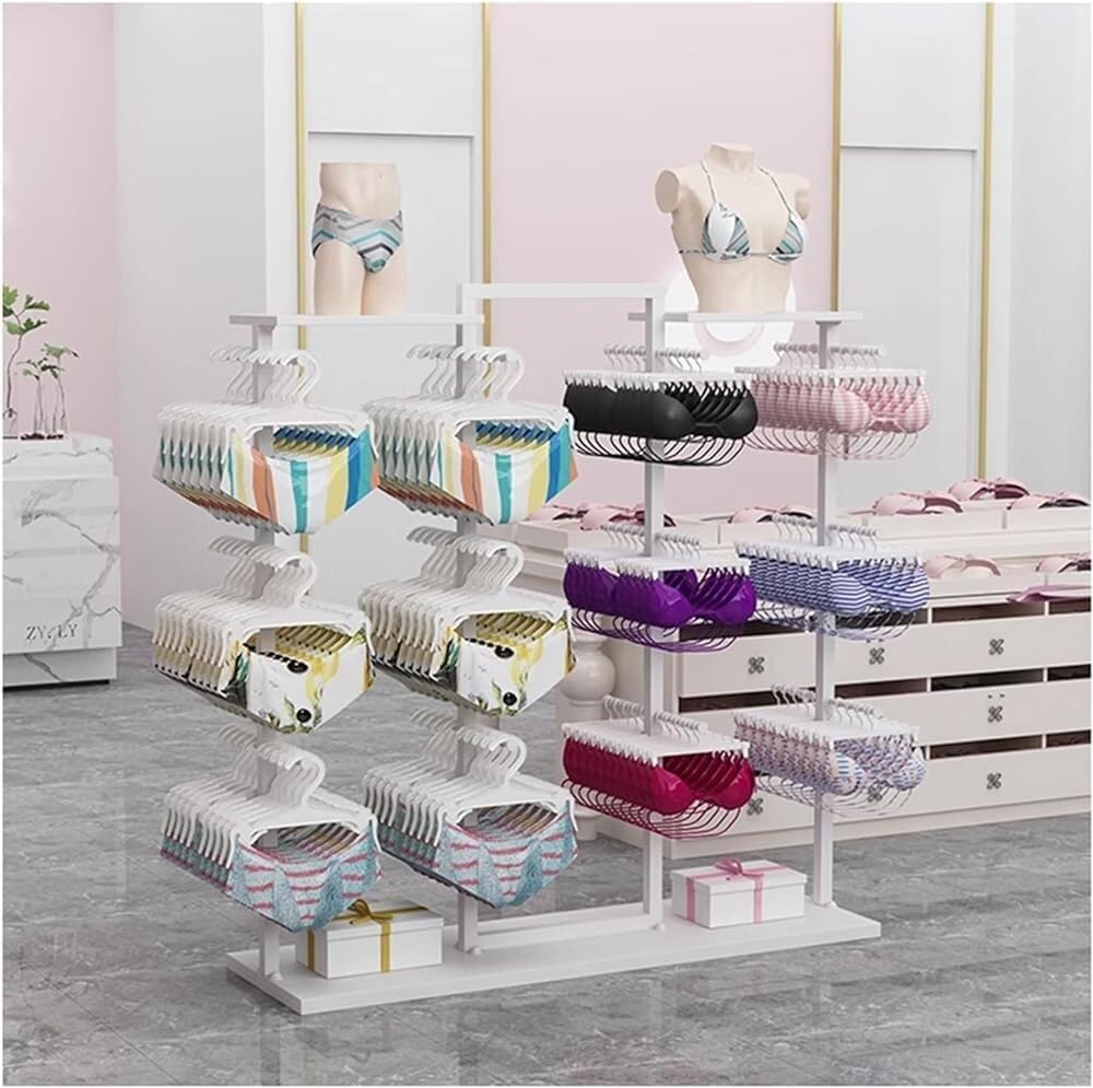 YNBSHGAA Multi-Layer Clothing Rack for Lingerie, Bras, Panties, Scarves & Socks – Commercial Organizer Storage Stand for Home or Retail Display,White-100x40x135CM