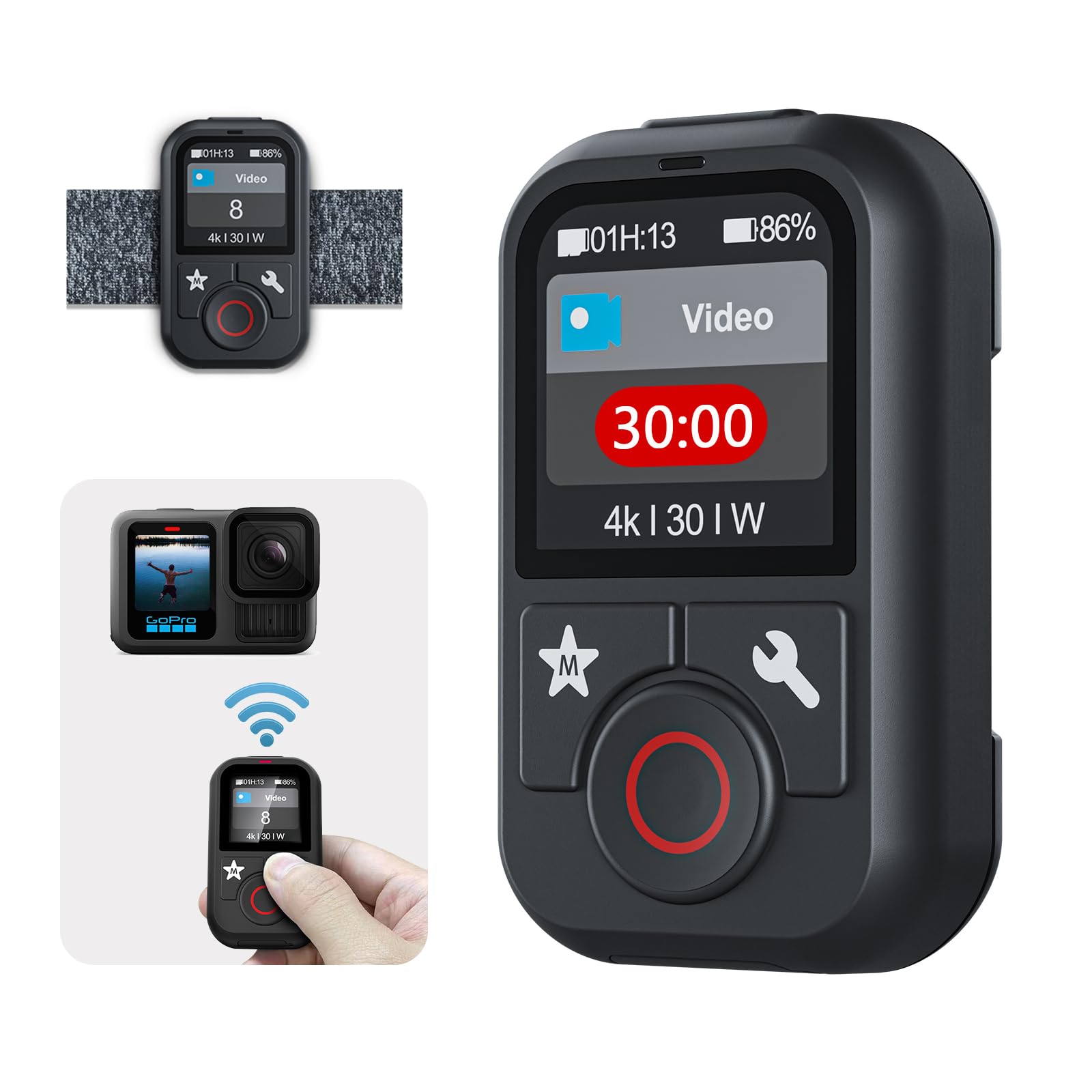 AFAITH Télécommande sans Fil Intelligente pour Go Pro Hero 13/12/11/10/9/8 Black GoPro Max, 5 Langues (Dont Le français), écran Couleur LCD, réglage de la luminosité, Rotation à 360 degrés, étanche