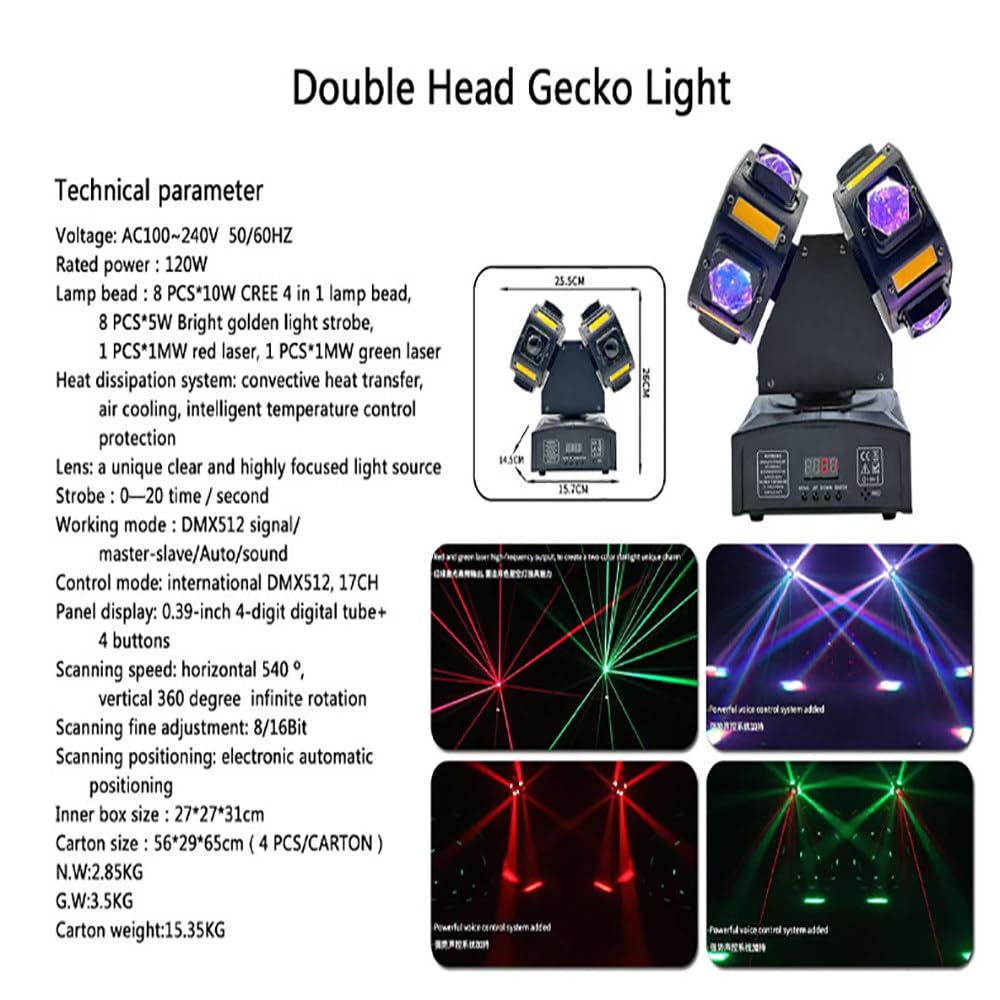 2-Armiger Moving Head Dj-Scheinwerfer,17 Kanäle,Dmx-512-Sound | 8 Led-Perlen,Hd-Linse,Beeindruckende Effekte,Automatische Positionierung,Für Partys,Live-Shows Und Discos