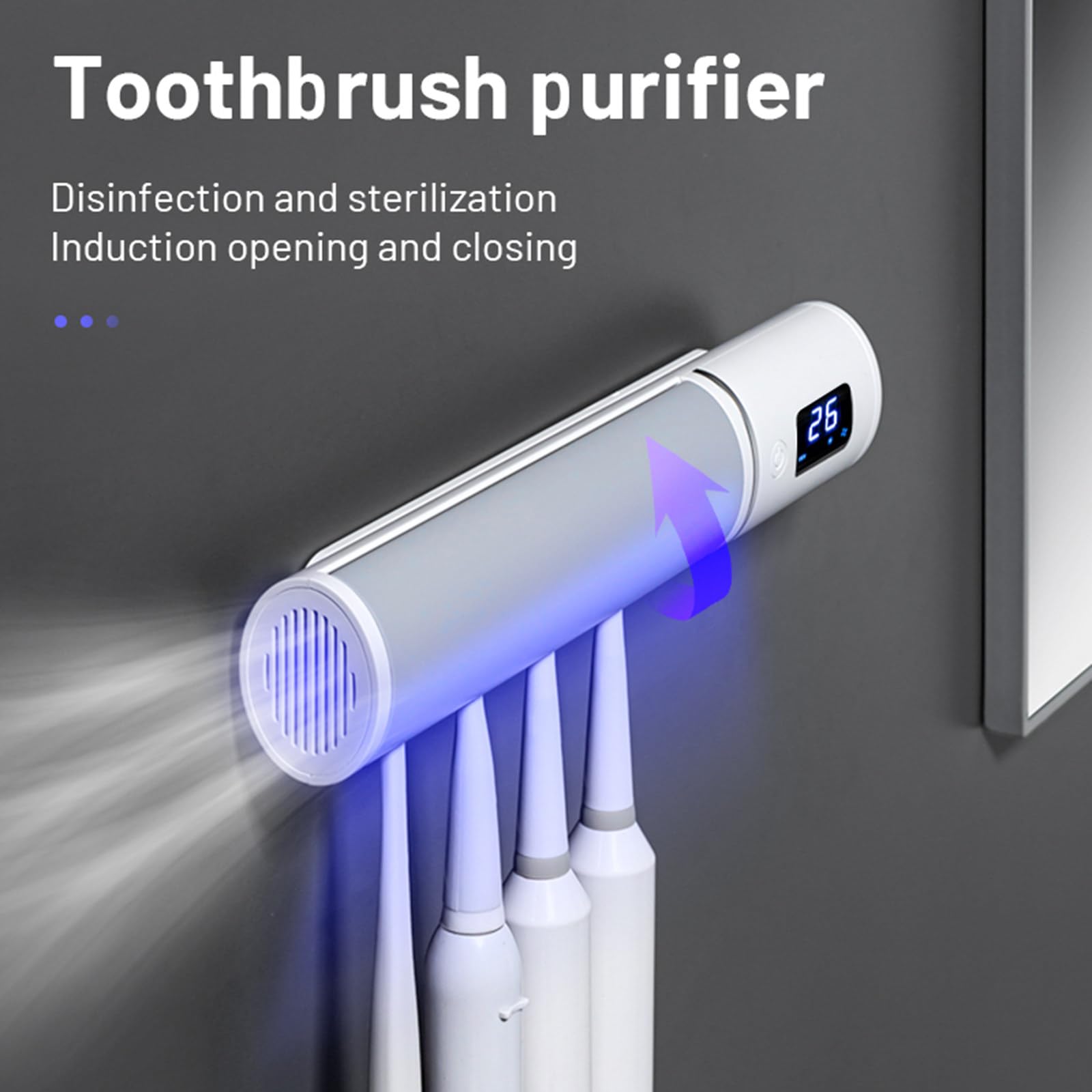 Esterilizador de cepillo de dientes inteligente, soporte para cepillo de dientes montado en la pared, esterilización UV por inducción automática, accesorios de baño