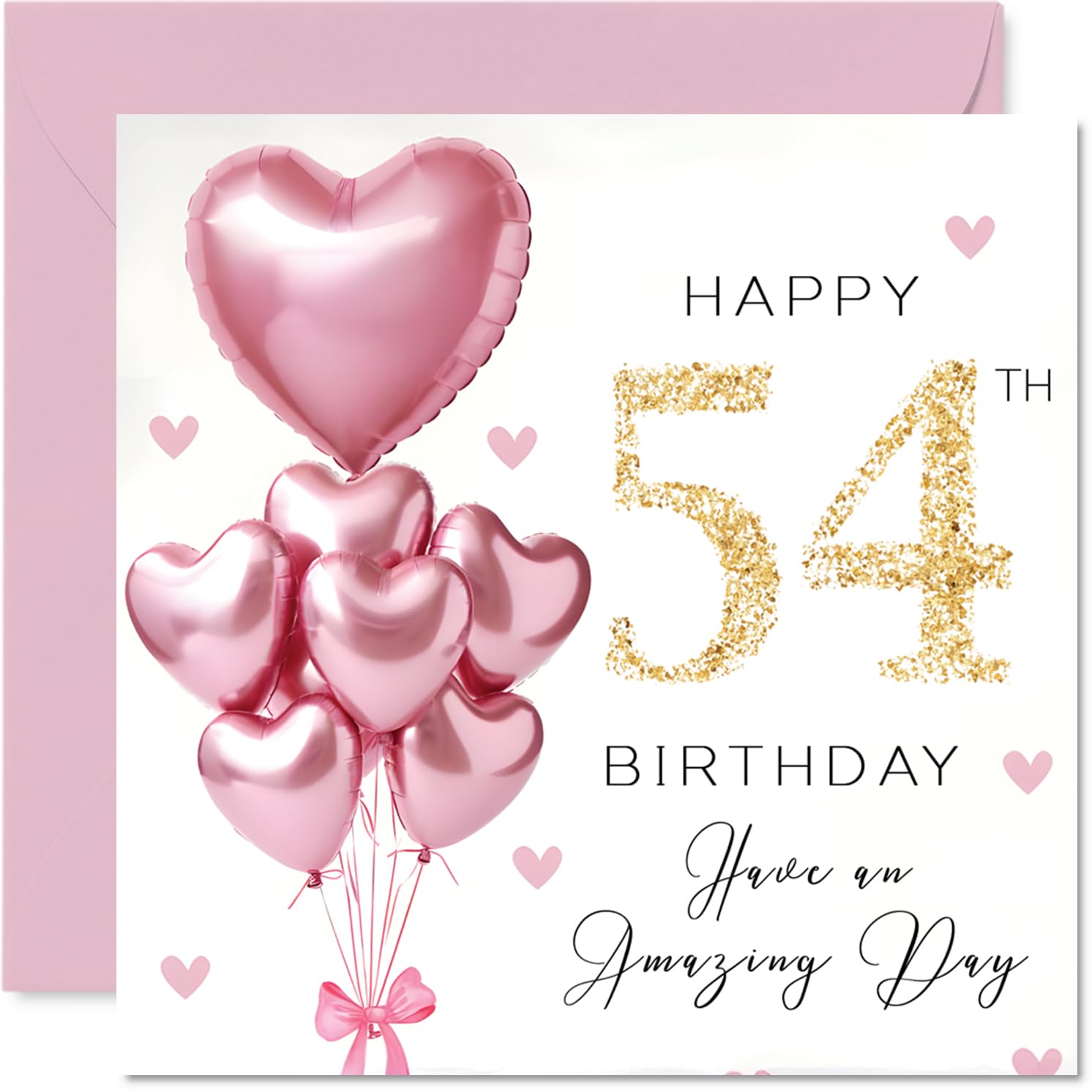 54th Birthday Cards for Women - Pink Glitter Balloons - Happy Birthday Card for 54 Year Old Woman Grandma Colleague Neighbour Wife, 145mm Bday Greeting Cards
