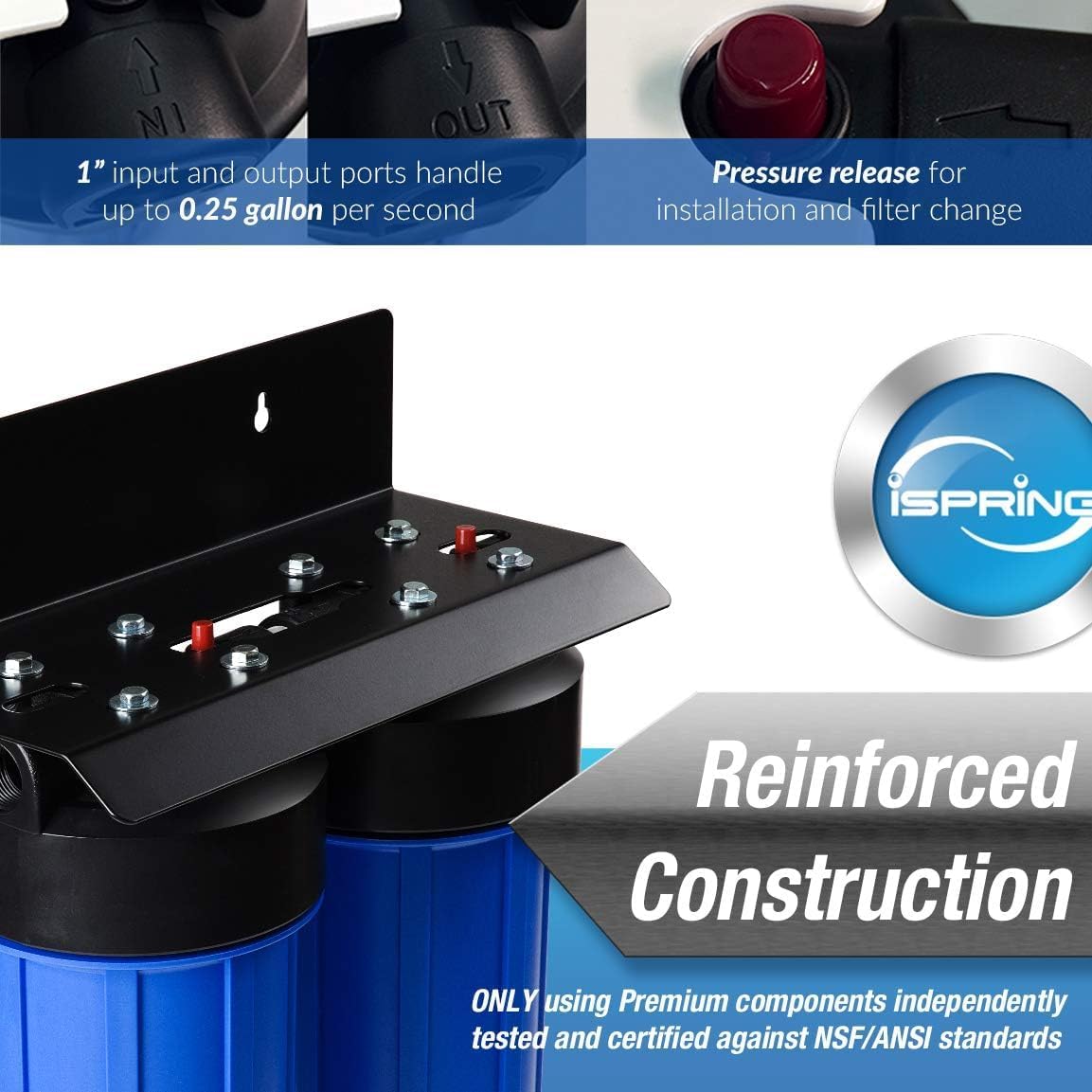 iSpring US21B High Capacity Under Sink Water Filter System with Upgraded Hoses, Removes PFAS, PFOA/PFOS, Chlorine, Iron, Lead, Odor and More, 15GPM Fast Flow