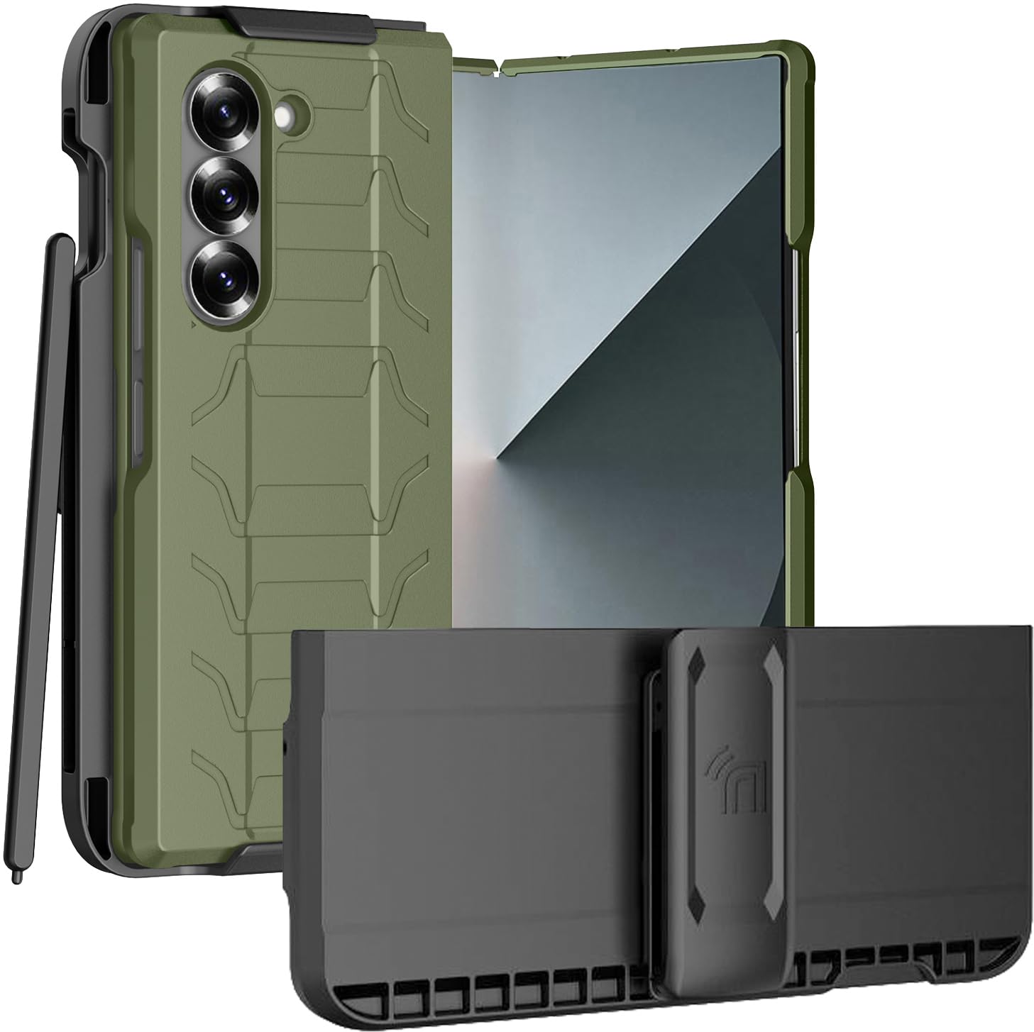 Case and Belt Clip Combo for Samsung Galaxy Z Fold 6, Nakedcellphone Cover and Hip Holster Holder [Rotate, Stand, S-Pen Slot] for Z Fold6 Phone (