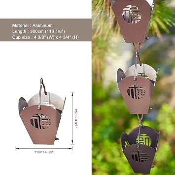 Rain Chain Square Cup Rainwater Chain for Yard Villa Homestay, Gutter Decorative to Collect Rainwater from Gutter, Aluminum Rain Diverter Chain(100cm (3ft))