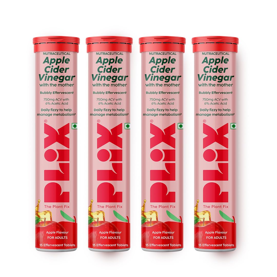 THE PLANT FIX Apple Cider Vinegar Effervescent Tablet with Mother | Supports Metabolism & Control Cravings | With 750mg ACV, Vit B6 & B12 | No Added Preservative | (Pack of 4)