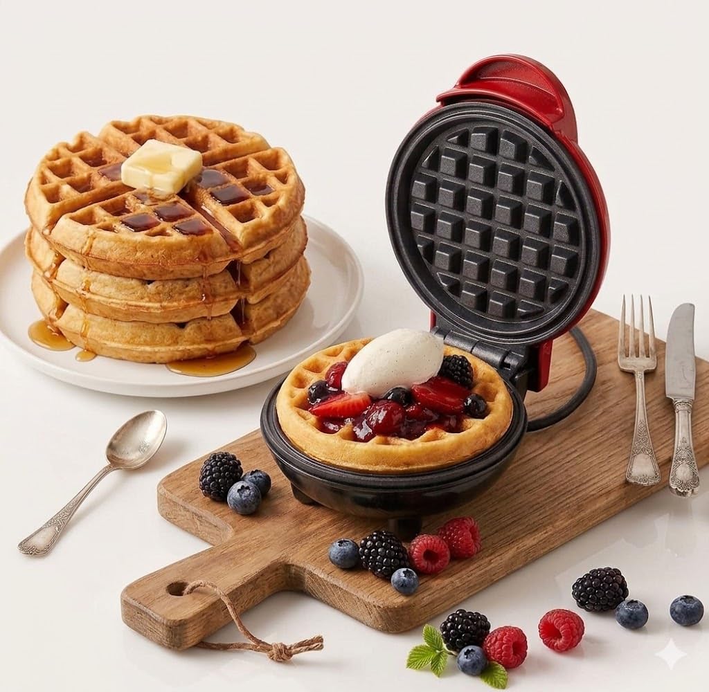 Portable Mini Waffle Maker Machine 3-in-1, Electric Non-Stick Waffle Iron for Pancakes, Sandwiches & Breakfast Snacks, Easy Clean 4 Inch 350W (Assorted)-image-9