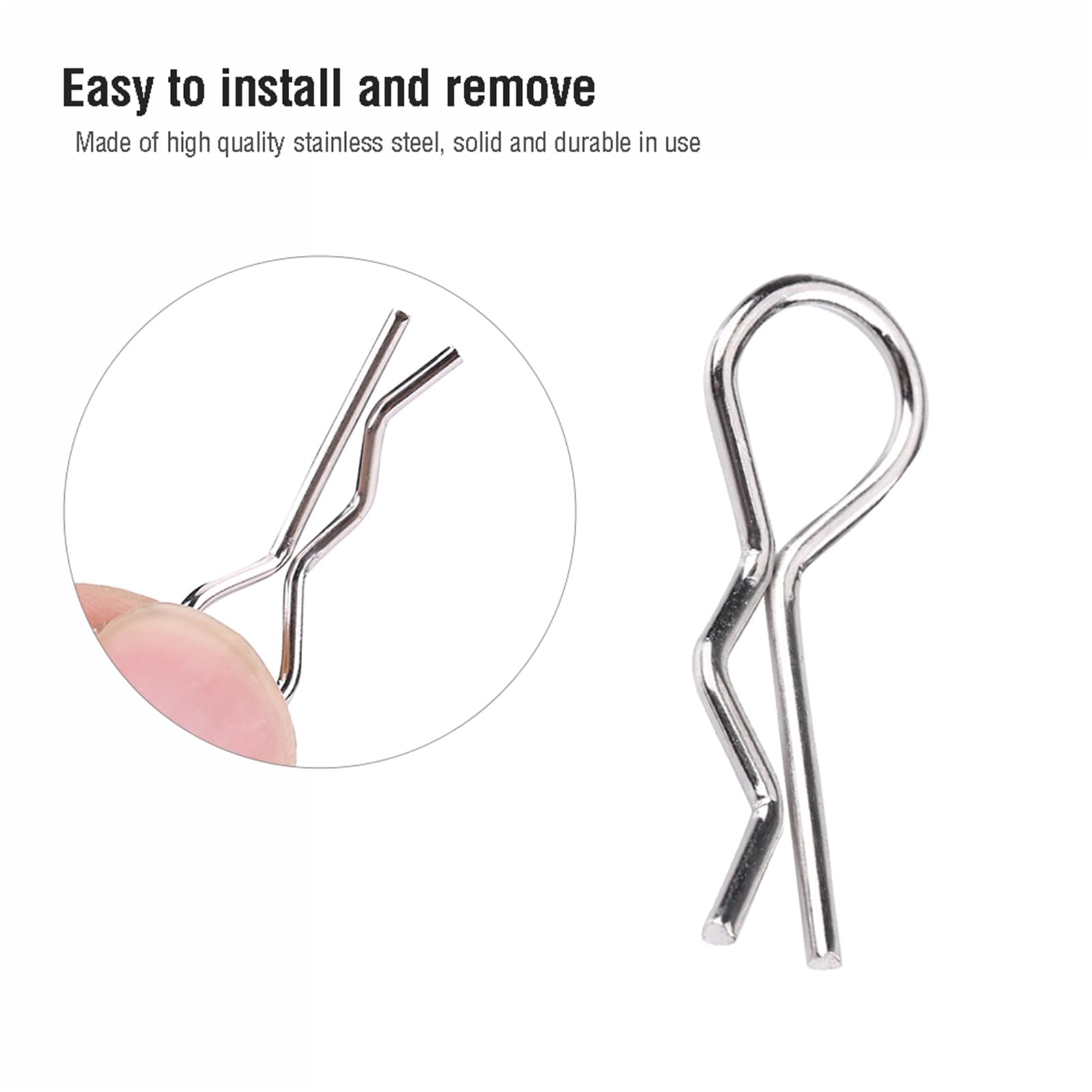 POENVFPO 50 Pcs RC Body Clip Pin, Stainless R Type Body Clip Pin RC Car Clamp Clips Bonnet Pins for 1/10 1/12 1/16 Scale Car - Image 4