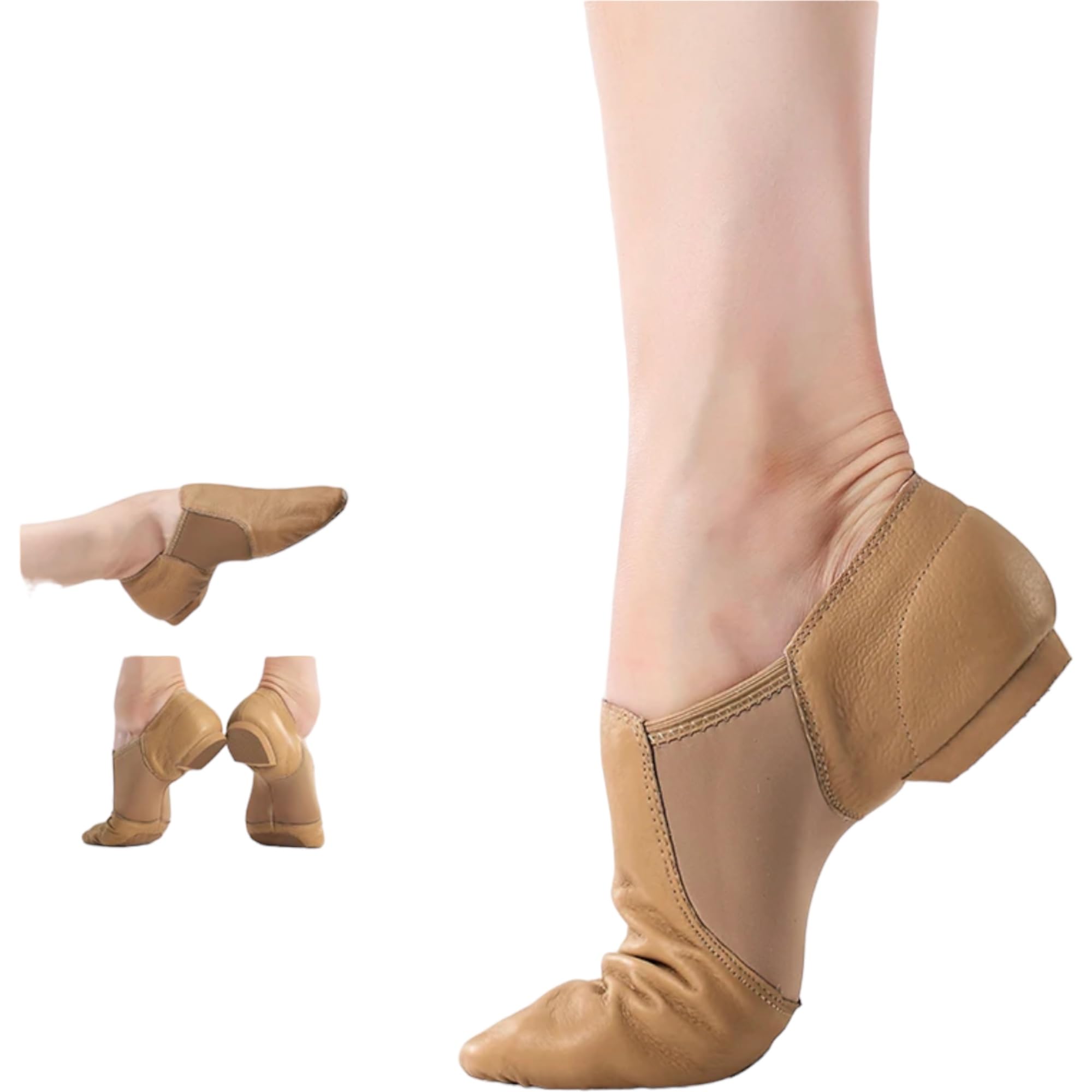 TW Leather Upper Slip on Jazz Shoe for Girls. (Tan, US Footwear Size System, Big Kid, Women, Numeric, Medium, 5)