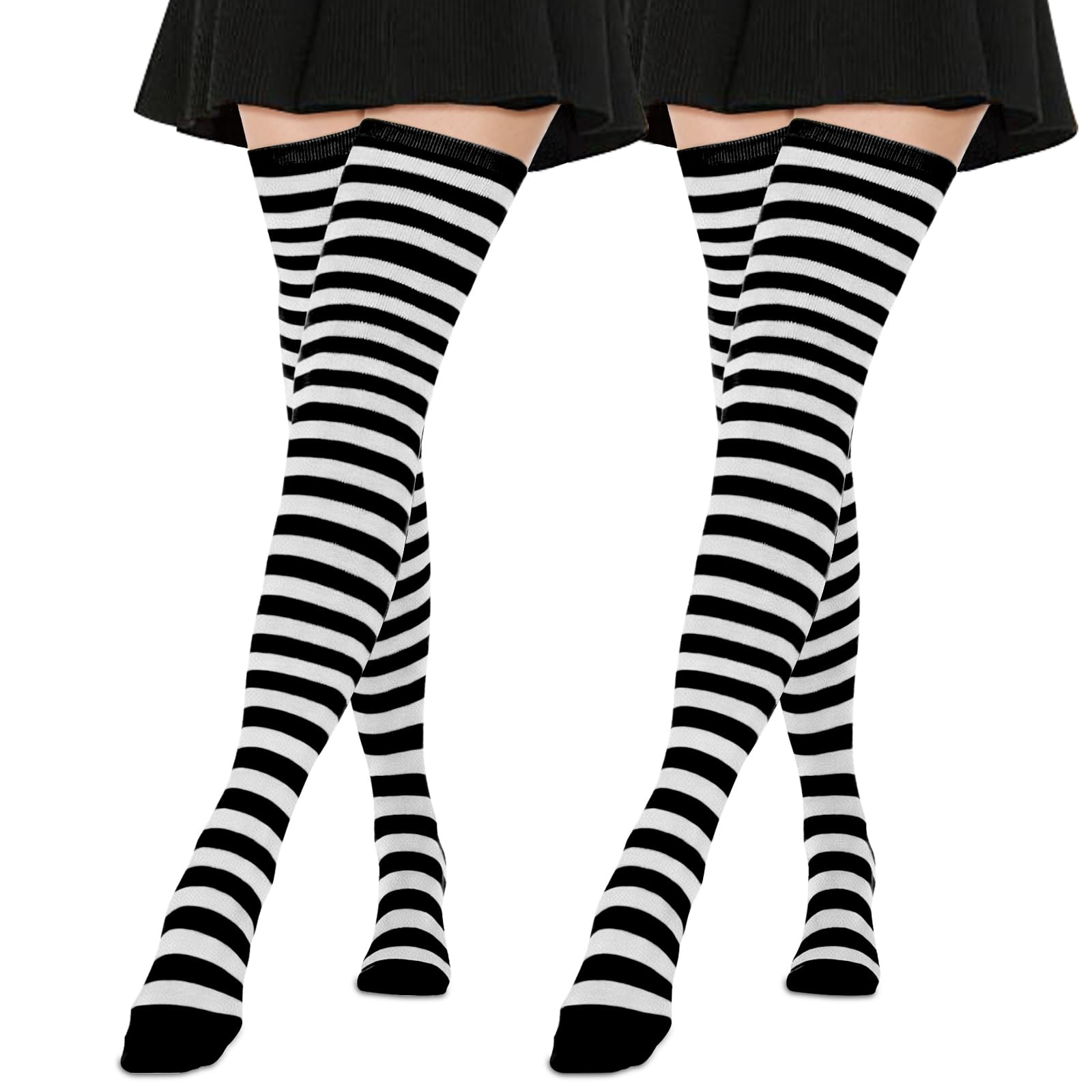 AQOKKA Extra Long Thigh High Socks for Women Striped Long Stockings