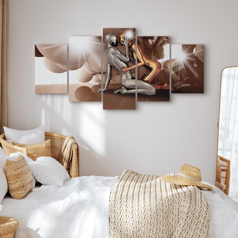 B&D XXL   Tableau décoratif figuratif 150x75 cm   Impression sur toile colorée   Décoration murale   Abstraction figures géométriques amour personnages de baiser modernes h A 0046 b p