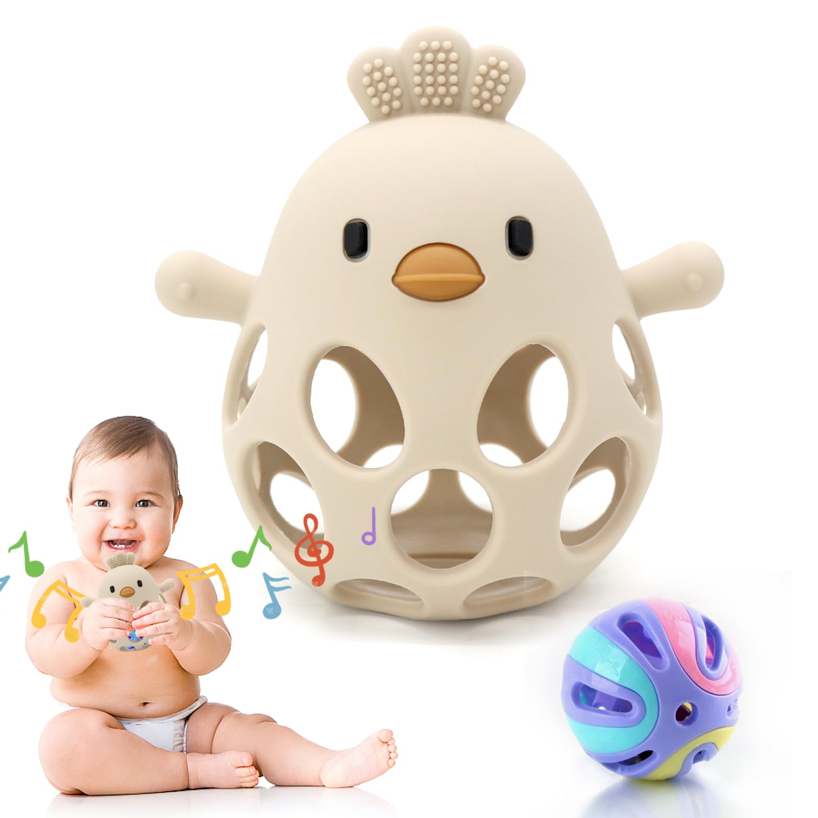 Sonaglio Massaggiagengive A Forma Di Leone - In Silicone Per Neonati, Sicuro E Facile Da Pulire