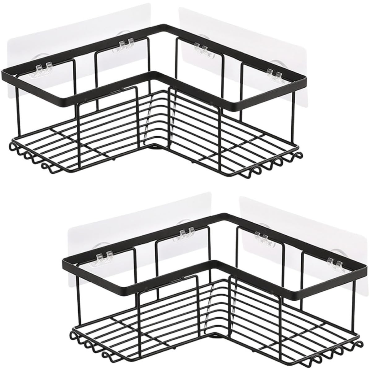 TEHAUX 2 Organizadores de Ducha en Acero al Carbono Negro, Estantes de Esquina sin Taladro Adhesivo Fuerte para Baño y Cocina, Diseño en Forma de L