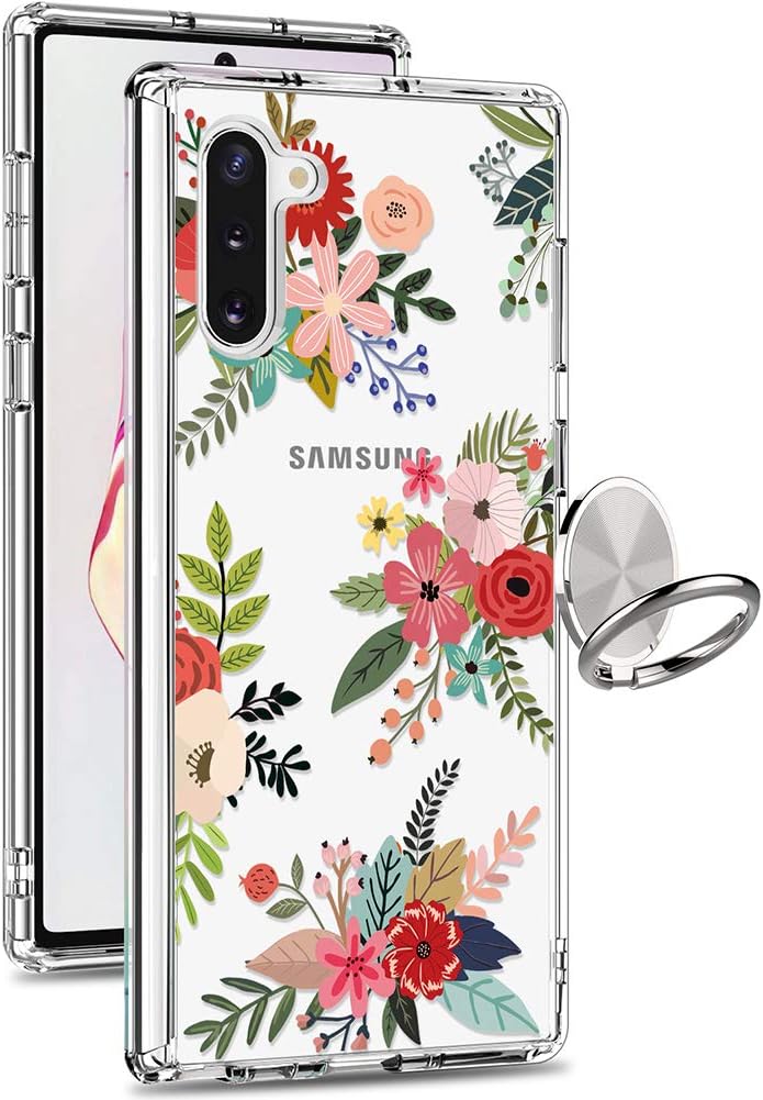GiiKa Galaxy Note 10 Case, Clear Floral Girls Women Heavy Duty Shockproof Protective Hard PC Back Case with Slim TPU Bumper Cover Phone Case for Samsung Galaxy Note 10, Flowers