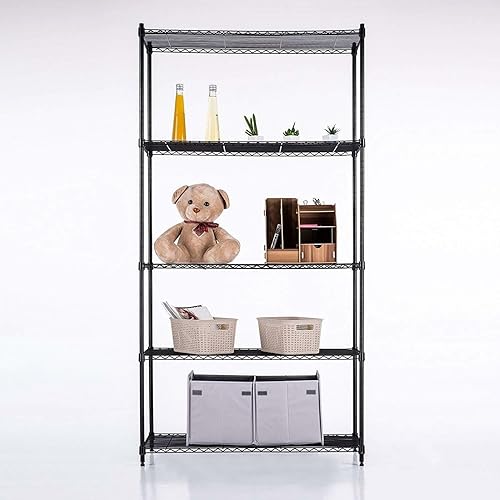 Miniatura 4 de DUNBE Estante negro de 5 niveles de alambre ajustable estantería de metal estante garaje