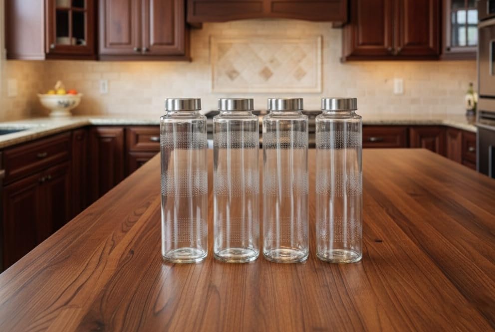 Image of Vency 750ml Glass Water Bottle for Water & Beverages | Leak-Proof Airtight Stainless Steel Lid | Smoothies & Juices (Single Bottle)