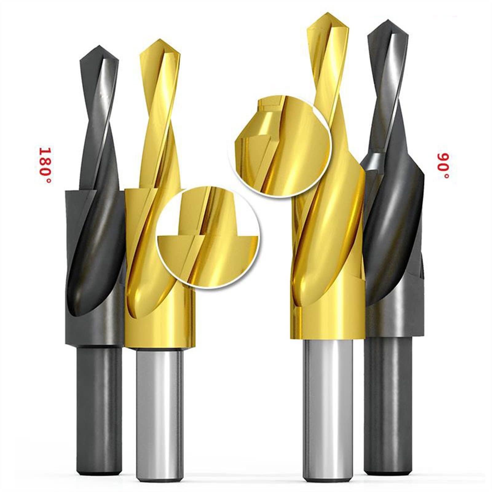 90/180 stopni M35 kobalt/HSS underbore kręte wiertło stopniowe do metalu stalowego wiercenie otworów i fazowanie M3M4M5M6M8M10M12 (kolor: M35 kobalt, średnica otworu: M4)