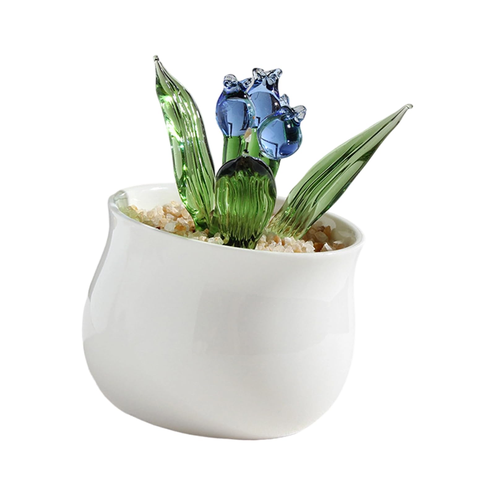 Shntig Multicolored Glass Succulents Potted Plant Ornament Miniature Realistic Fake Bonsais Figurine for Shelf Tabletop Display Glass Simulation Plant Bonsais