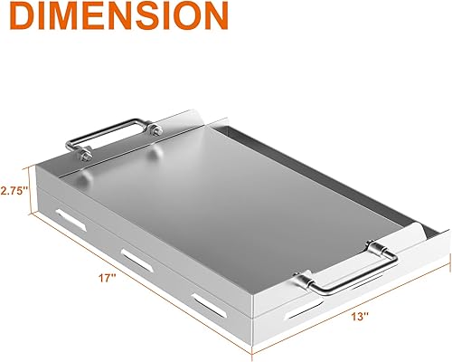 Miniatura 6 de MixRBBQ Parrilla universal de acero inoxidable para parrilla de gas, parrilla plana de 17 x 13 pulgadas con asas plegables para estufa, parrillas de