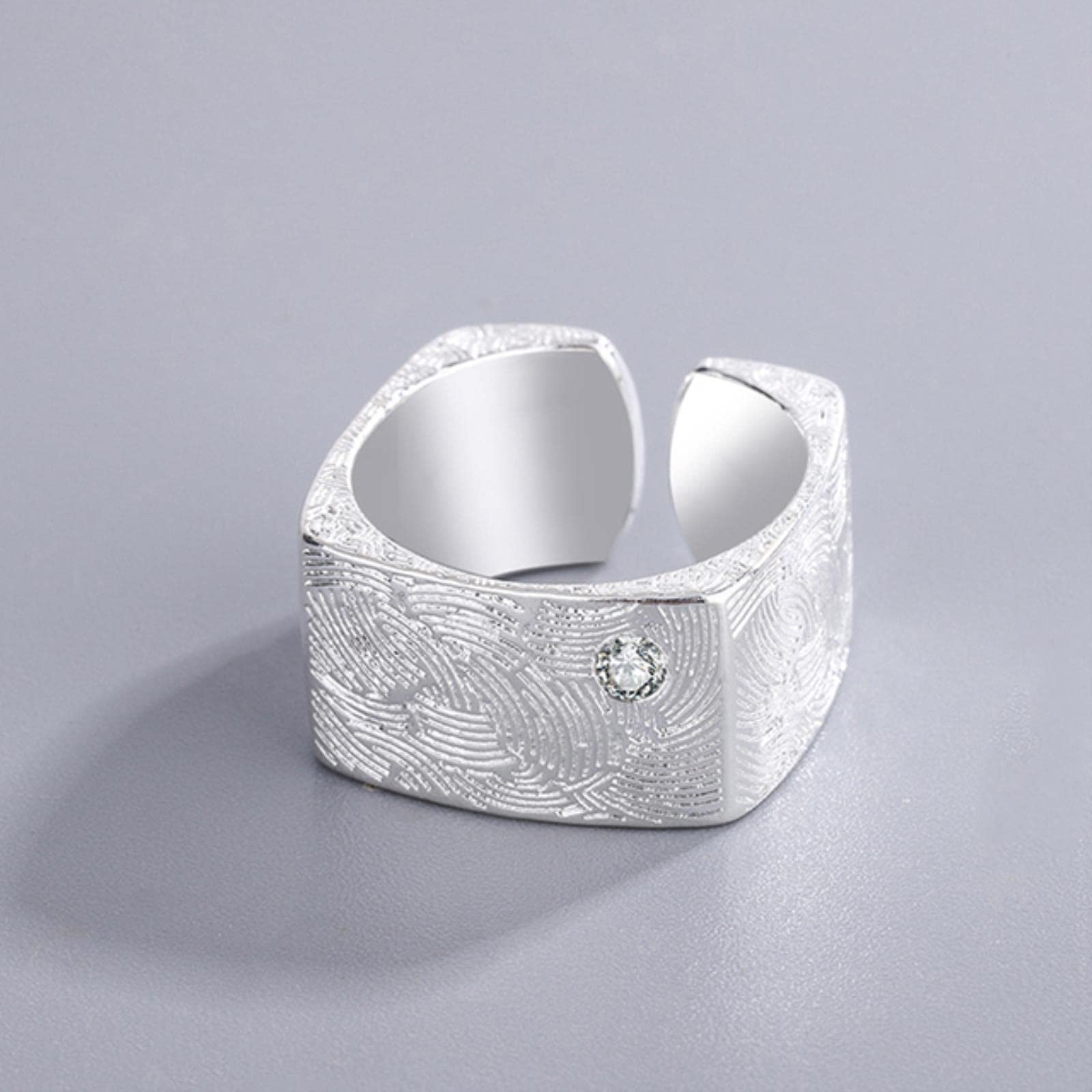 HCMAHCMA Anillos de circón con Incrustaciones de Textura Irregular de Huellas Dactilares de Plata 925 para Mujeres Anillos Abiertos Anchos de Personalidad Simple
