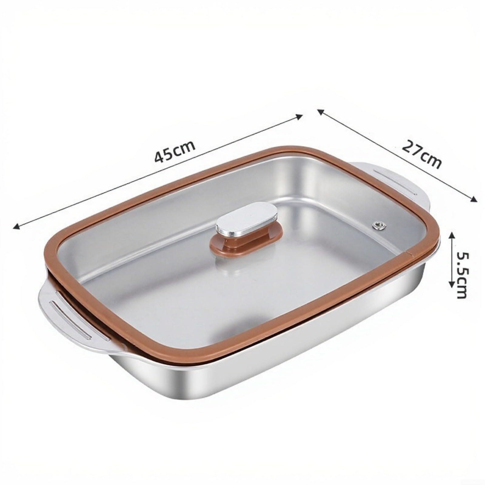 RichVibe Rechteckige Grill-Fischplatte aus Edelstahl, mit offener Flamme und Induktionsherd, kompatibel für Außen- und Innen-Kochen, 45 cm (45 flacher Deckel)