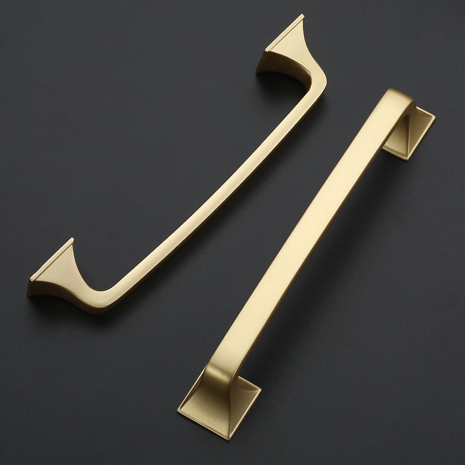 Amerdeco ZH002 - Paquete de 10 tiradores dorados cepillados para armarios con orificio central de 5 pulgadas (128 mm), tiradores para gabinetes de cocina, tiradores de baño