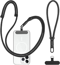 Mobile Phone Strap Universal Long Short, 1 Adjustable Mobile Phone Strap, 1 Hand Strap with 2 Universal Patch, Mobile Phone Cord for Hanging, Mobile Phone Lanyard Removable for All Smartphones (Black)
