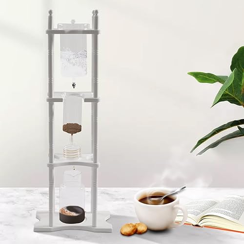 Miniatura 2 de Cafetera de goteo de hielo, 84.54 onzas, cafetera retro para el hogar, con recipiente de vidrio vertical japonés y soporte de madera, cafetera de