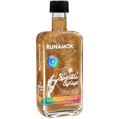 Runamok Sparkle Syrup - Maple Syrup Infused with Edible Sparkles, Perfect Pancake Syrup, Fun Vermont Maple Syrup for Beverages, Fresh Fruit & Dessert Toppings | 8.45 Fl Oz (250mL)