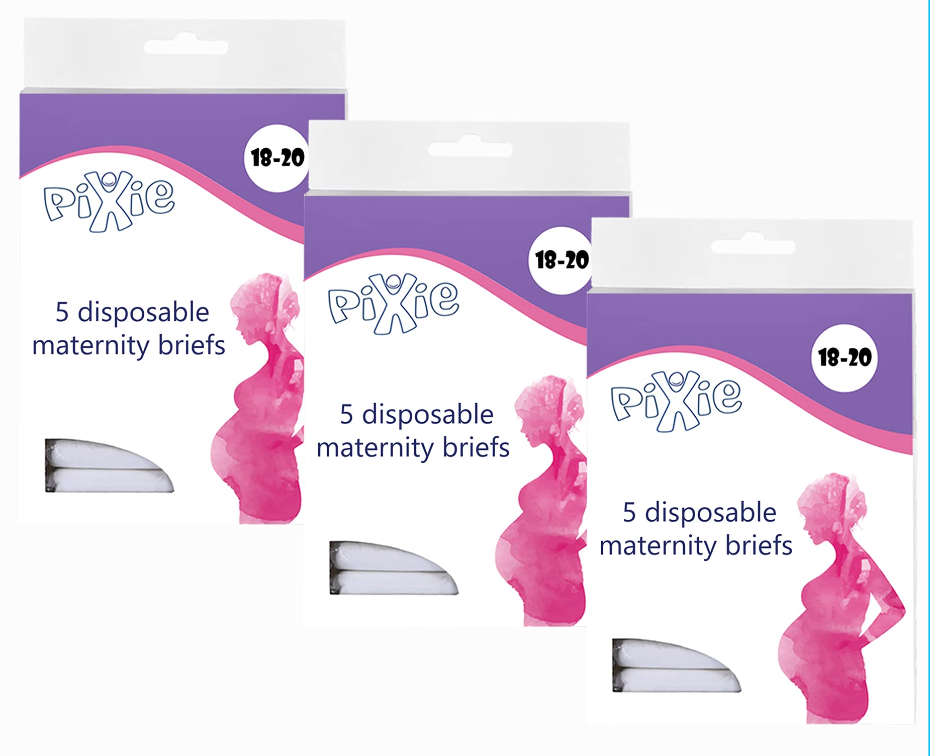 Pixie Disposable Maternity Brief 5Pcs (Size 18-20), Pack of 3, White