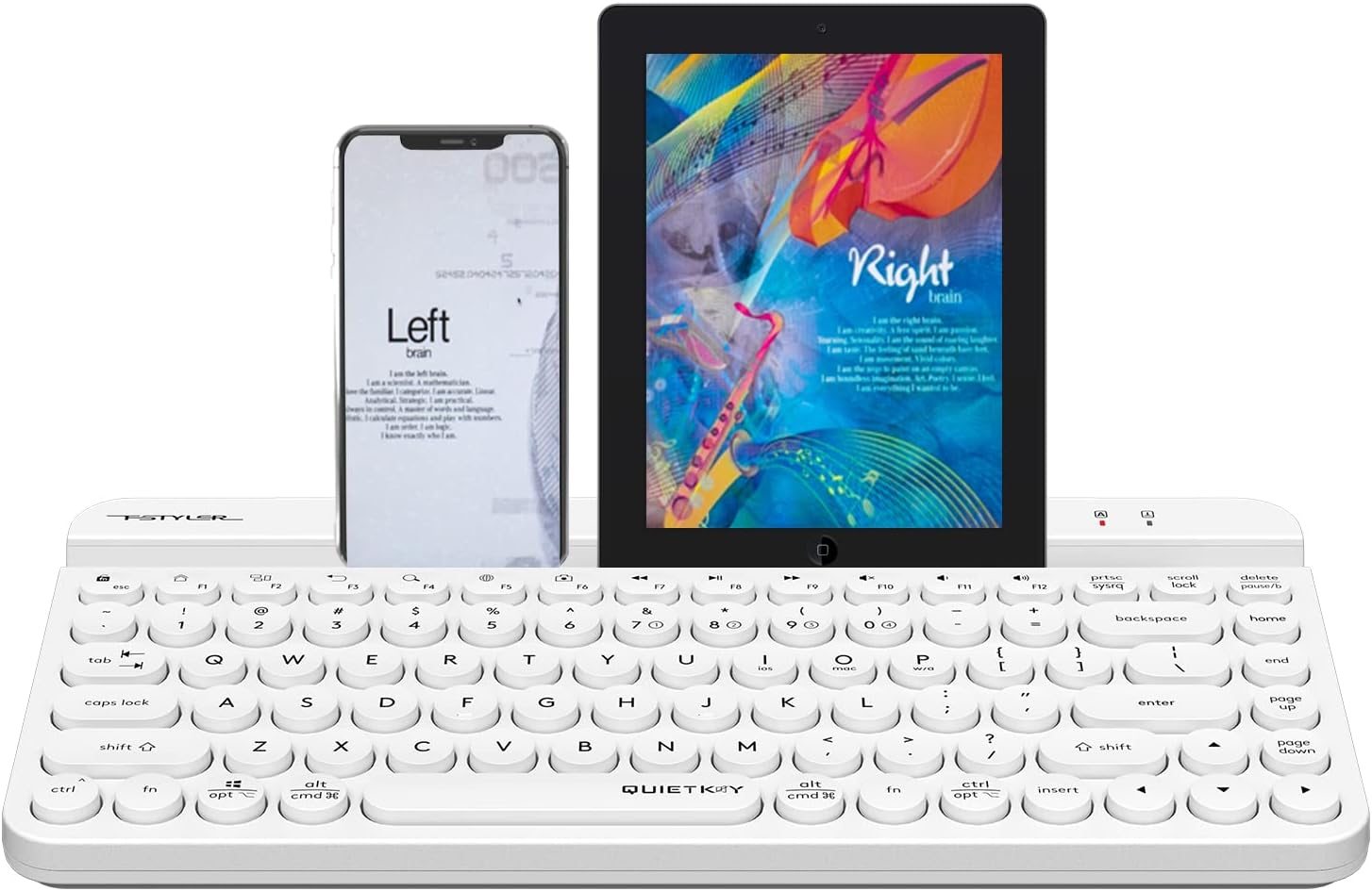 Bloody FBK30 Multi-Device QuietKey Wireless Keyboard, 2.4G and Bluetooth Dual Mode, Up to 4 Devices, Portable with Integrated Stand for Mac iOS Windows Android (Pure White)