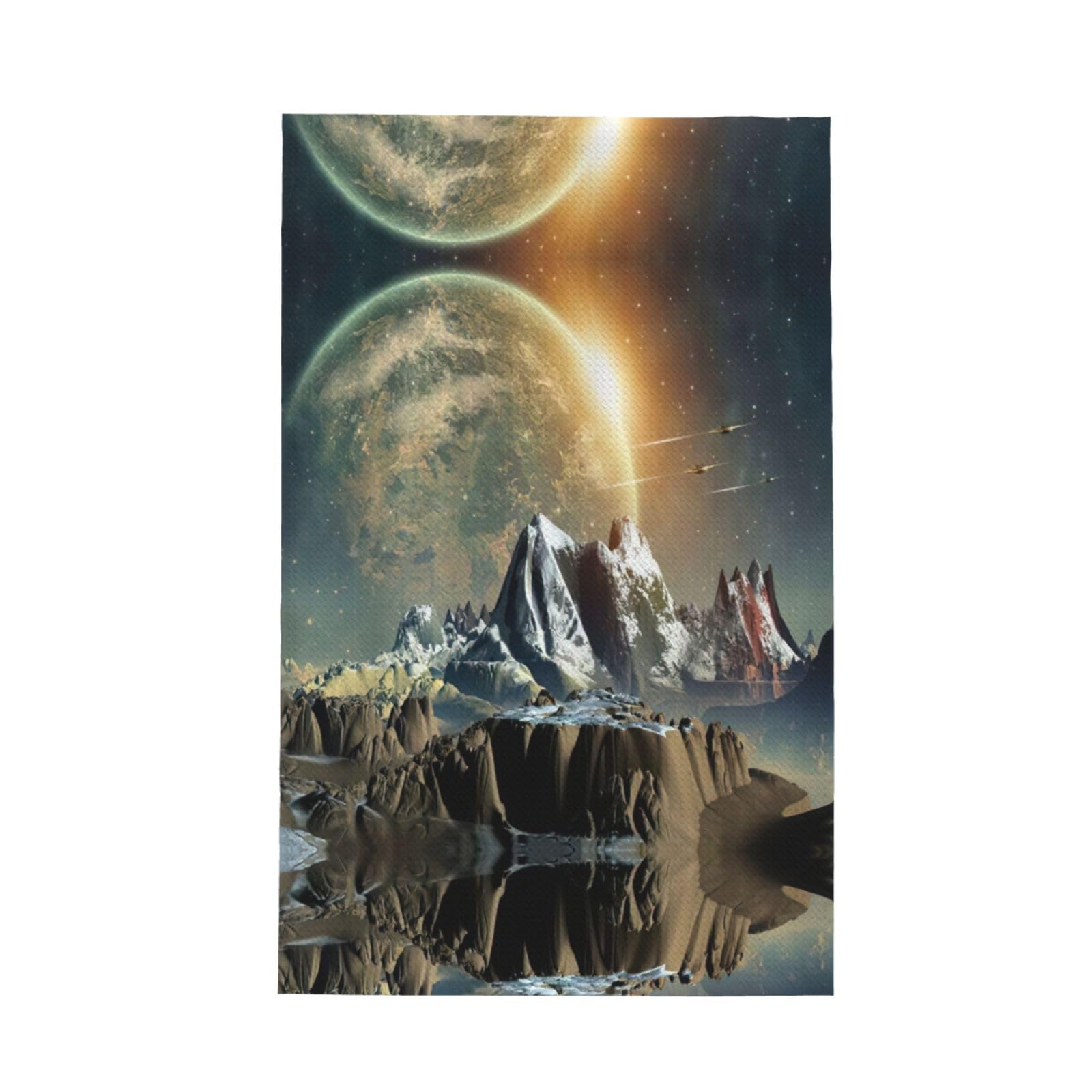 XXahnbm Earth Mountain Print Waffle Kitchen Towel,Absorbent Hand Towel
