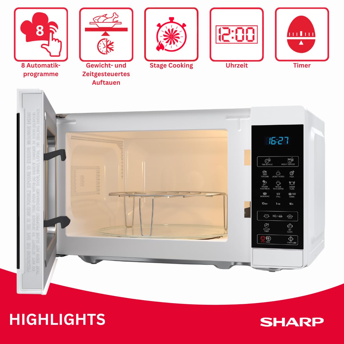 Sharp YC-MG02E-W micro-onde Comptoir 20 L 800 W Bleu, Blanc
