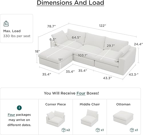 Miniatura 2 de Acanva Sofá modular en forma de L, sofá minimalista de combinación libre con cojín relleno de látex triturado y fundas extraíbles para sala de