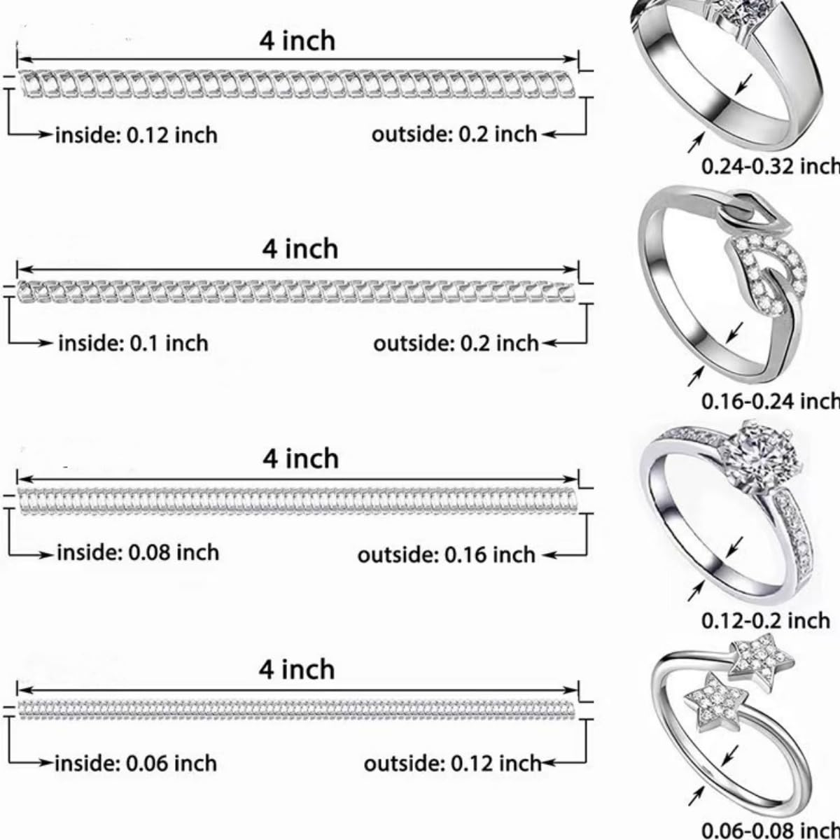 Riduttore Dimensione Anello, 12 Pezzi Invisible Ring Size Adjuster 2 Stili Stringi Anello Invisibile