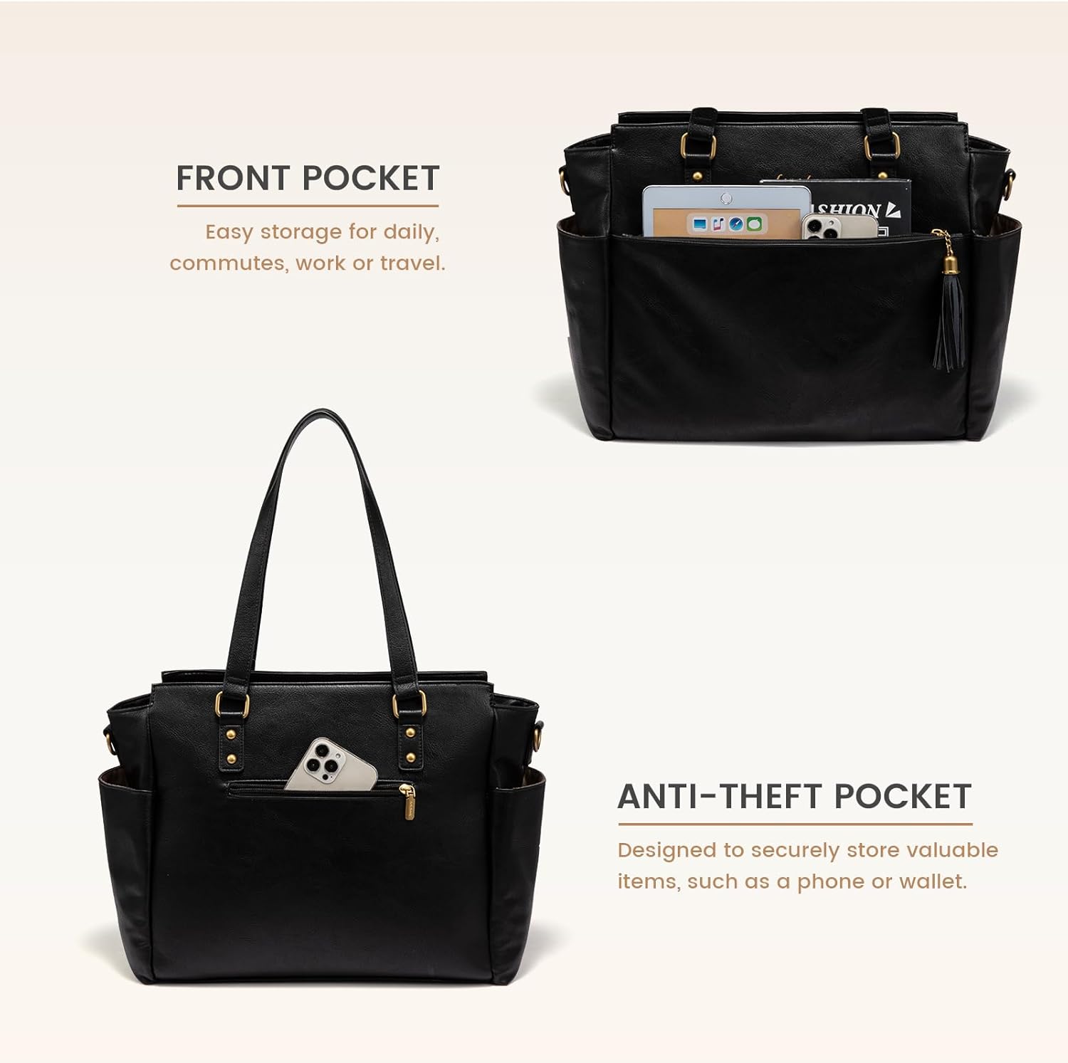 LOVEVOOK Laptop Tote Bag for Women 15.6 Inch Vintage Work Bag with Large Cup Holder, Waterproof Computer Teacher Bag - Image 7