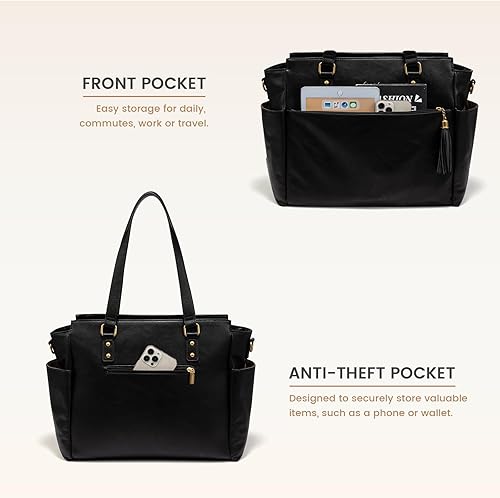 Miniatura 7 de LOVEVOOK Bolsa de mano para laptop para mujer de 15.6 pulgadas, bolsa de trabajo vintage con gran portavasos, bolsa impermeable para computadora y