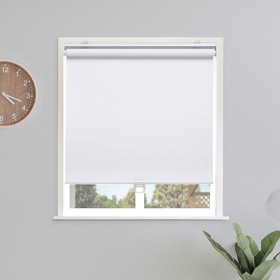 Blackout Roller Shades Blinds Cordless for Windows Pull Down Room Darkening Door Blinds with Thermal Insulated Easy to Install for Living Room,Bedroom,Home,Office Bathroom,White,Custom Size