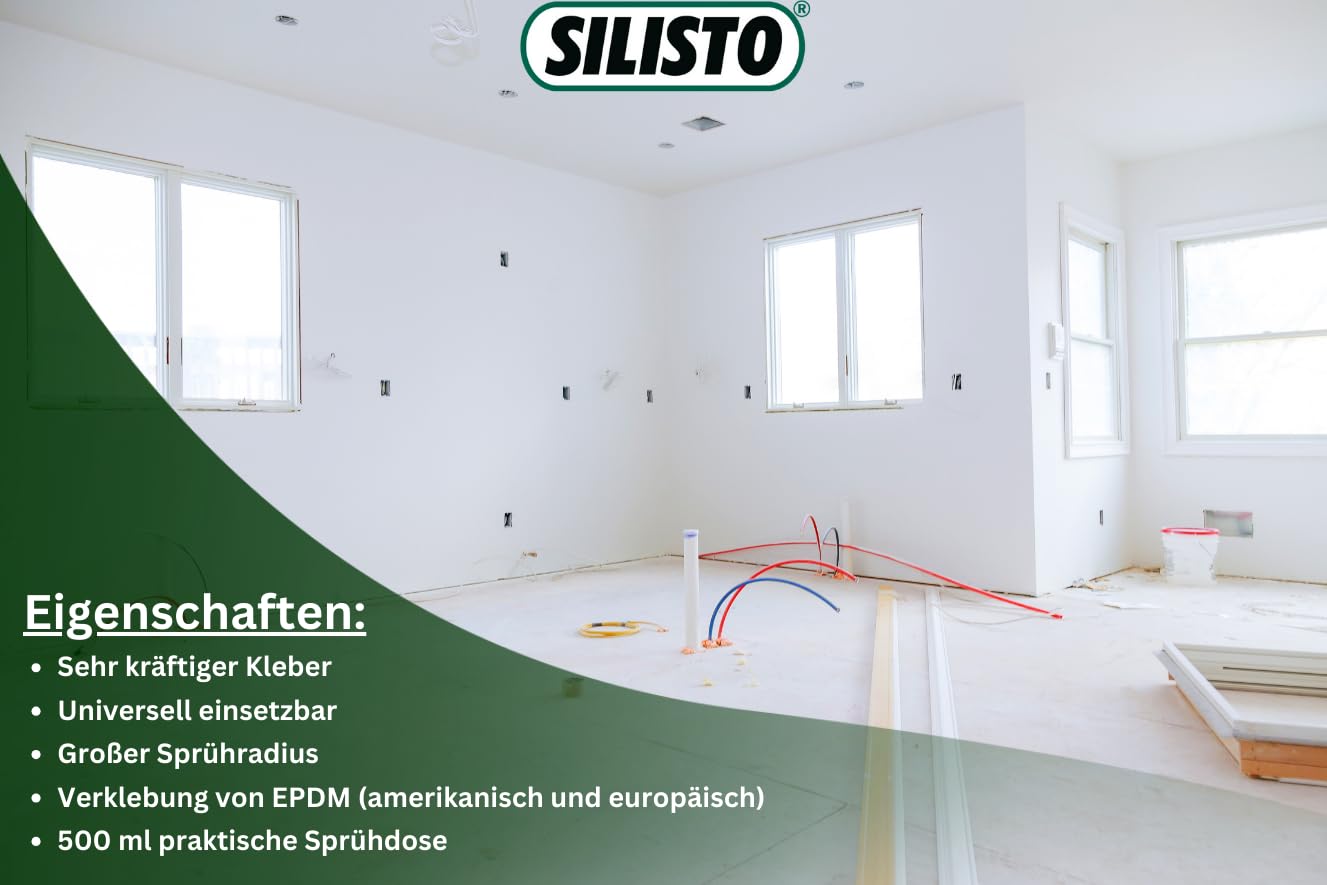 SILISTO Sprühkleber EPDM 2x 500ml - Textilkleber, Bastelkleber, Schuhkleber, Stoffkleber, Lederkleber, Hitzebeständiger Kleber, Folienkleber auf Holz, Beton, Metall und andere Stoffe geeignet