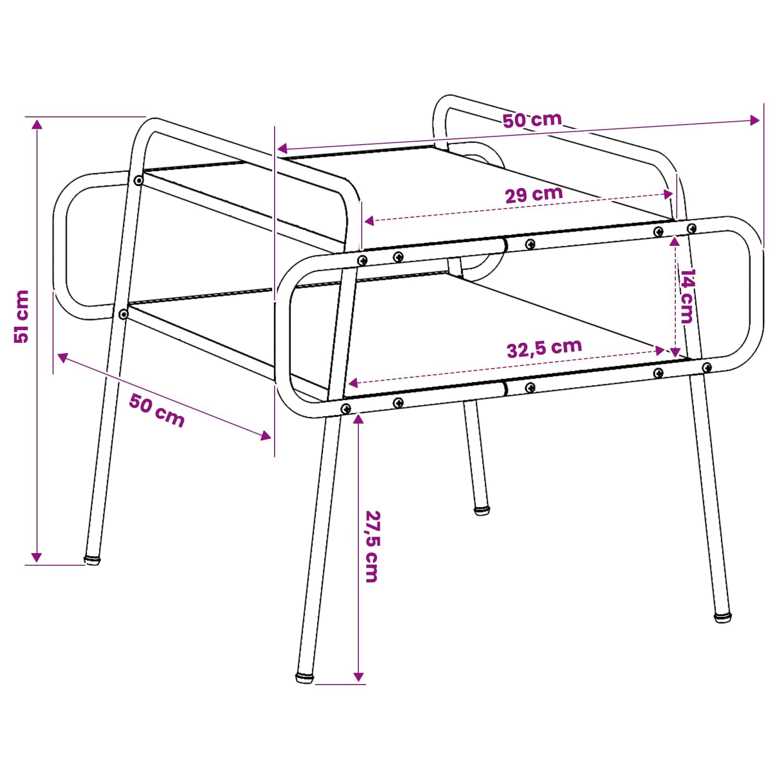 Tavolino da salotto in rovere nero, 50 x 50 x 51 cm | Tavolino da soggiorno compatto con 2 ripiani aperti e maniglie laterali per spostare in modo mobile nella stanza.