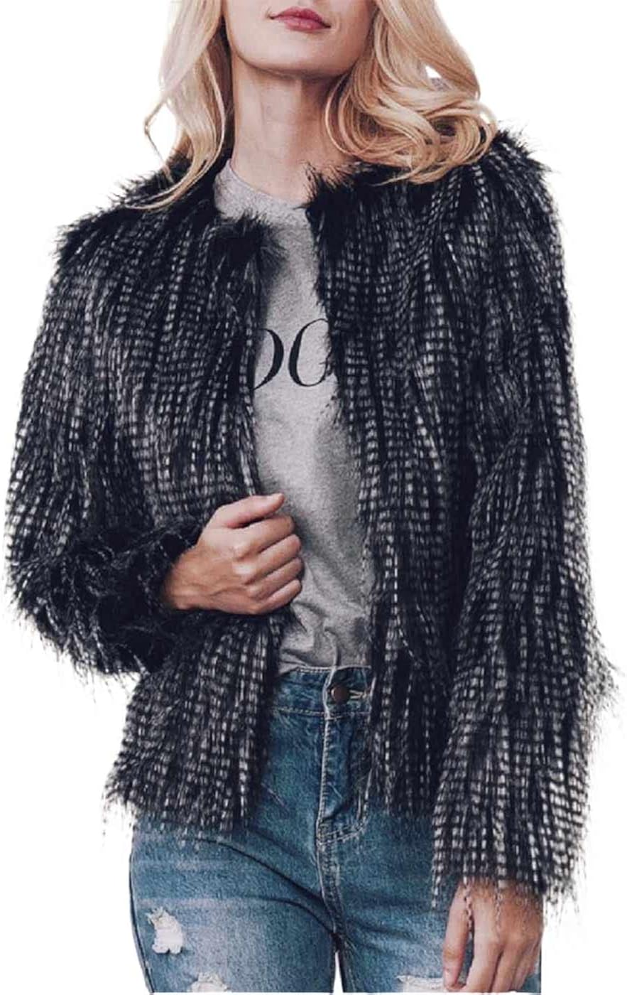 Edary Women Faux Fur Jacket Long Sleeve Coat Short Open Front Fur Coat Winter Warm Shaggy Faux Fur Parka for Women and Girl : Clothing, Shoes & Jewelry