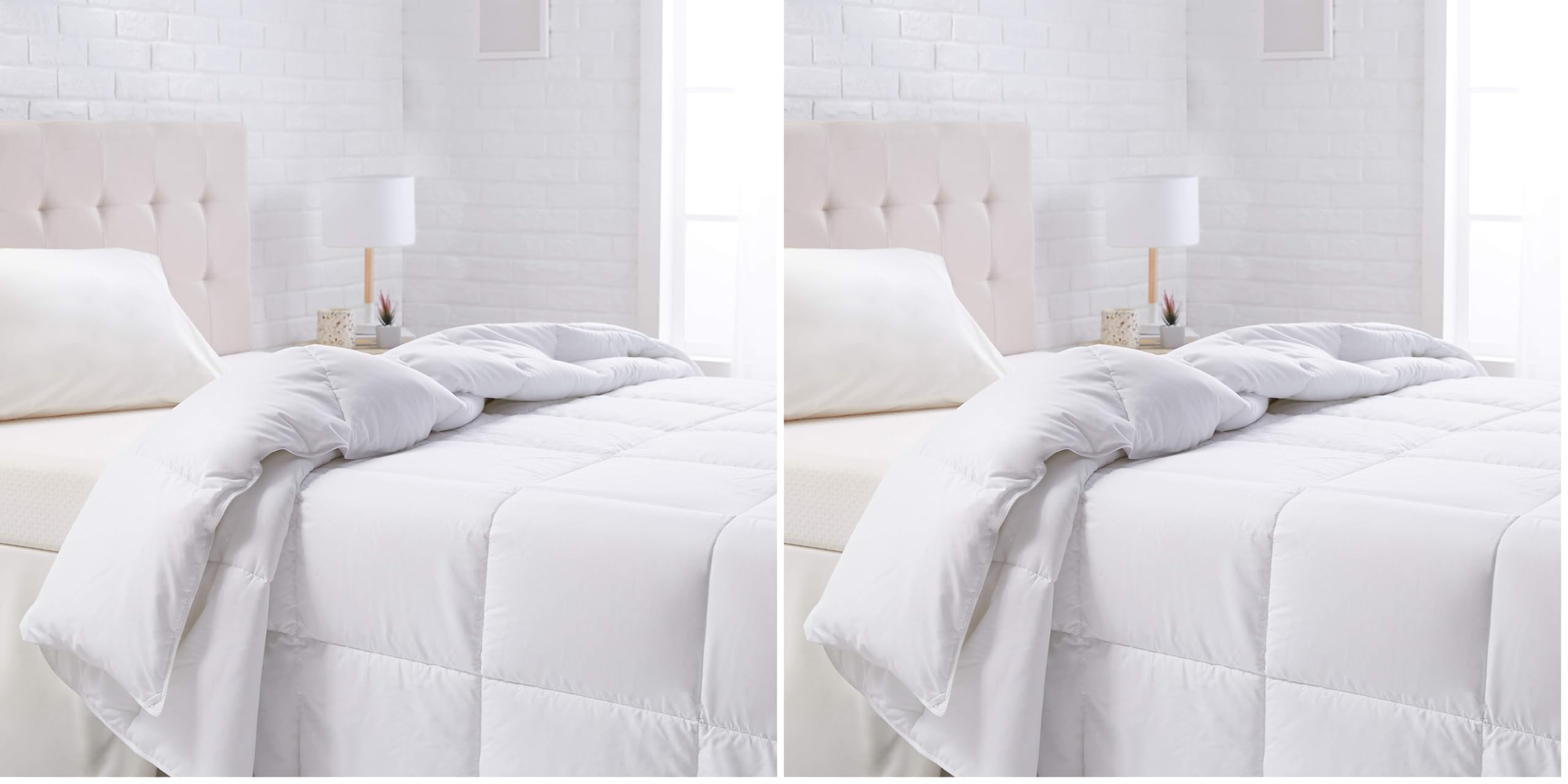 Amazon Basics White Down Alternative Comforter and Duvet Insert with Corner Tabs, Machine Washable, Twin, All-Season (Pack of 2)