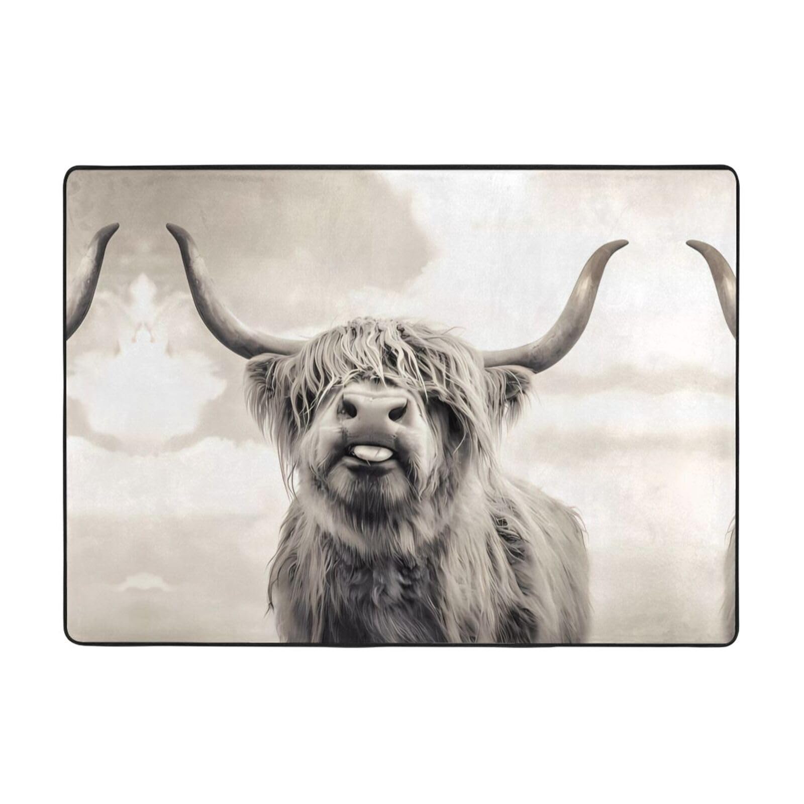 Tapis amusant en fausse fourrure avec imprimé vache des Highlands - 203,2 x 147,3 cm - Ultra absorbant, doux et confortable pour le salon, la chambre à coucher et plus encore