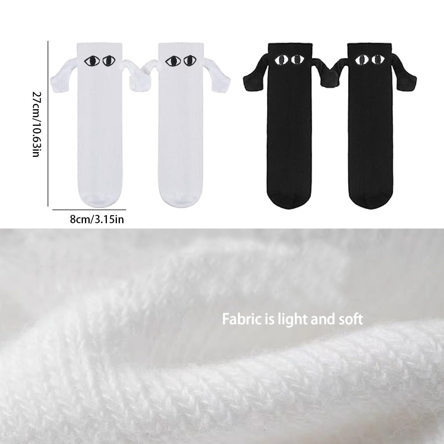 2 Pairs Funny Magnetic Suction 3D Doll Couple Socks, Couple Holding Hands Sock, Novelty Socks, Funny Gifts for Women Men, Hand in Hand Friendship Socks 1