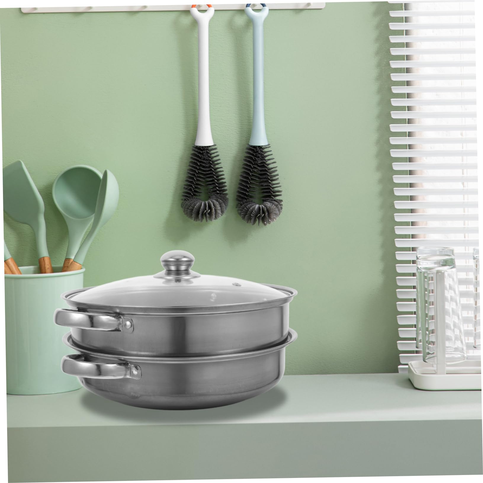 Olla Vaporera Doble Capa De Acero Inoxidable Utensilio Práctico Para Cocinar Al Vapor Apta Para Verduras Pescado y Huevos Accesorios Reutilizables Para Cocina