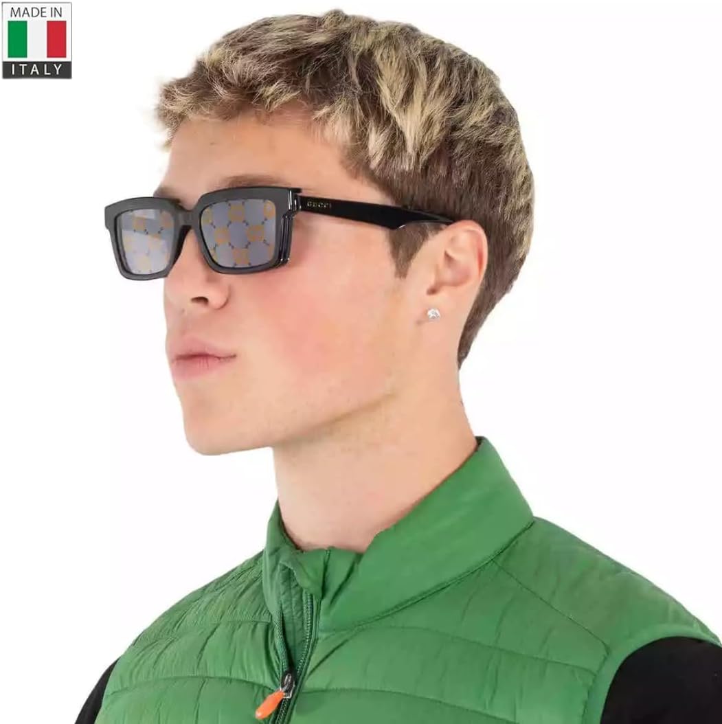 Gucci GG1543S Lettering Logo Square-Shaped Non-Polarized Sunglasses for Men – Includes Luxury Eyewear Kit – Black Frame with Transparent Lens