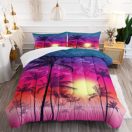 Suncloris Tropical Sunset Palm Tree Comforter Set for Kids and